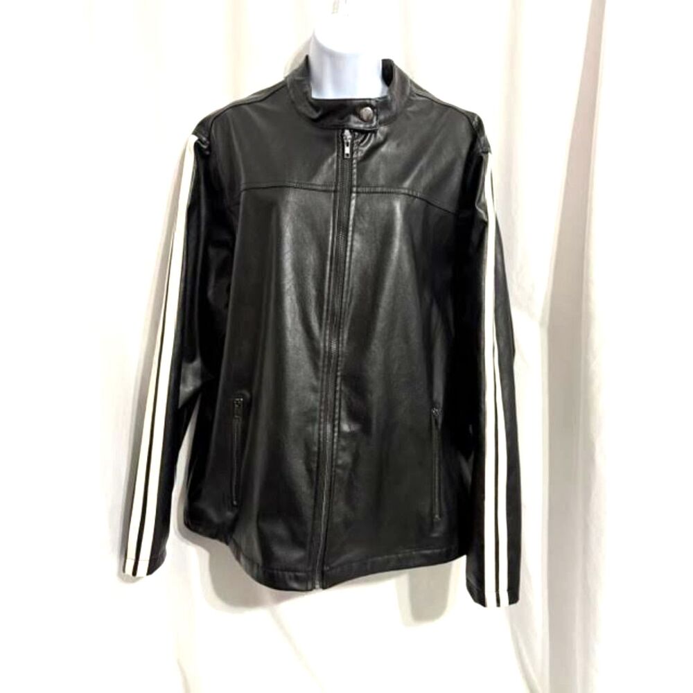 Sweethearts Faux Leather Moto Jacket Black White Stripe Sleeve Plus Size 3X